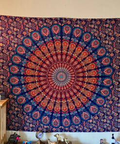 Bless International Handmade Indian hippie Bohemian Psychedelic Peacock Mandala Wall hanging College Dorm Beach Throws Table Cloth Bedding Tapestry (Golden Blue, Twin(54x72Inches)(140x185cms)) Twin (54x72Inches)(140x185cms) Golden Blue 31 A1M1fHMoJ0L