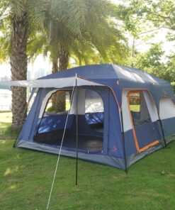 KTT Extra Large Tent 10-12 Person(B),Family Cabin Tents,2 Rooms,Straight Wall,3 Doors and 3 Windows with Mesh,Waterproof,Double Layer,Big Tent for Outdoor,Picnic,Camping,Family Gathering Dark Blue 9 A1P TrYXwJL