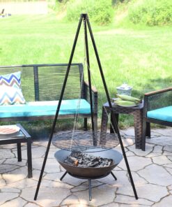 Sunnydaze Outdoor Fire Pit Tripod Cooking Grill System - Black Steel Grate and Legs - 22-Inch 14 A1PMY3dT6cL