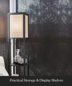 Brightech Maxwell - Modern Shelf Floor Lamp with Shade and LED Bulb Corner Display Lamps Shelves for Living Room, Bedroom Office Black Classic Black 25 A1RCjFTx jL