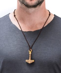Norse Tradesman Thor's Hammer Necklace - Solid Brass Mjolnir Pendant with Adjustable Genuine Leather Cord 22 A1SVCvbkPUL