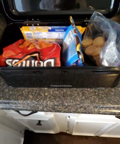 Culinary Couture Extra Large Black Bread Box for Kitchen Countertop - Holds 2 Bread Loaves! - 16.5" x 9" x 6.5" - Stainless Steel Vintage Bread Boxes for Kitchen Counters - Bonus Recipe EBook 33 A1T3RfhqT9L