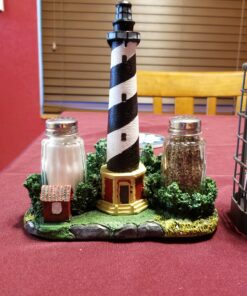 Nautical Cape Hatteras Lighthouse Glass Salt and Pepper Shaker Set Figurine with Holder in Decorative Kitchen Decor Sculptures and Collectible Coastal Gifts 15 A1UBc1vdXhL