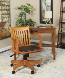 Alternative view of OSP Home Furnishings Deluxe Wood Banker's Desk Chair with Padded Seat, Adjustable Height and Locking Tilt, Fruitwood Finish and Black Vinyl