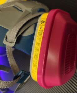 3M P100 Respirator Cartridge/Filter 60923, 1 Pair, Helps Protect Against Organic Vapors, Acid Gases, and Particulates,Magenta, Yellow 19 A1UnAgDfU2L