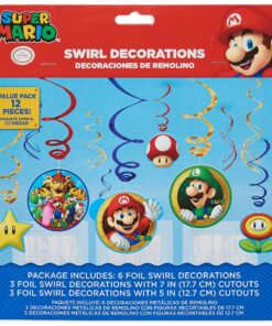 Super Mario Brothers Foil Swirl Hanging Decorations - 5" & 7" (Pack of 12) - Vibrant Design - Perfect for Any Celebration 9 A1bYlI8McuL
