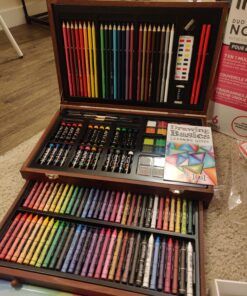 Art 101 Doodle and Color 142 Pc Art Set in a Wood Carrying Case, Includes 24 Premium Colored Pencils, A variety of coloring and painting mediums: crayons, oil pastels, watercolors; Portable Art Studio Multicolor 36 A1egsjPquL