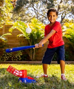 Franklin Sports Kids Baseball Pitching Machine - Pop A Pitch Baseball Batting Machine with Youth Bat + 3 Plastic Baseballs - Boys + Girls Baseball Toy,Red/Blue Baseball Pop A Pitch 35 A1grV4fhfZL