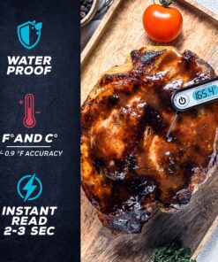Kizen IP100 Digital Meat Thermometer - Instant Read Waterproof Food Thermometers with Bottle Opener for Kitchen, Outdoor Cooking & Grilling - Black, Lcd 10 A1jbq4WKauL