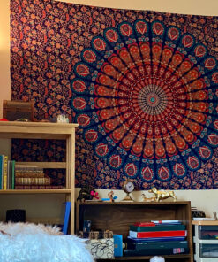 Bless International Handmade Indian hippie Bohemian Psychedelic Peacock Mandala Wall hanging College Dorm Beach Throws Table Cloth Bedding Tapestry (Golden Blue, Twin(54x72Inches)(140x185cms)) Twin (54x72Inches)(140x185cms) Golden Blue 32 A1k7O4KPLkL