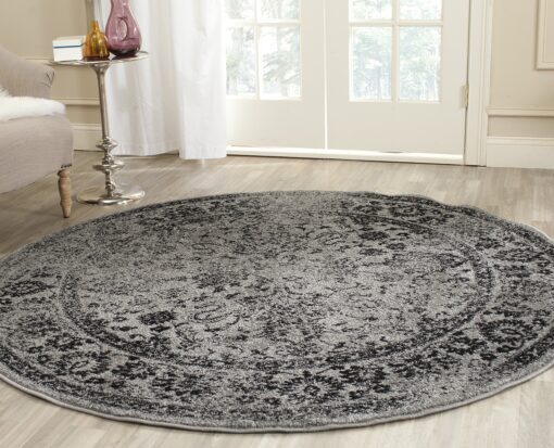 SAFAVIEH Adirondack Collection Area Rug - 4' Round, Grey & Black, Oriental Distressed Design, Non-Shedding & Easy Care, Ideal for High Traffic Areas in Living Room, Bedroom (ADR109B) Grey/Black