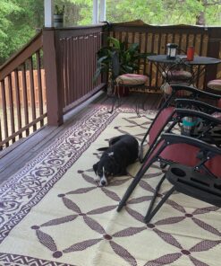 Stylish Camping 119125 9-feet by 12-feet Reversible Mat, Plastic Straw Rug, Large Floor Mat for Outdoors, RV, Patio, Backyard, Picnic, Beach, Camping (Burgundy/Beige) 9x12 Burgundy/Beige 21 A1lVhwHhm7L