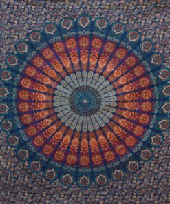 Bless International Handmade Indian hippie Bohemian Psychedelic Peacock Mandala Wall hanging College Dorm Beach Throws Table Cloth Bedding Tapestry (Golden Blue, Twin(54x72Inches)(140x185cms)) Twin (54x72Inches)(140x185cms) Golden Blue 27 A1lcuLH6XGL