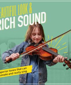 Mendini By Cecilio Violin - MV500+92D - Size 4/4 (Full Size), Black Solid Wood - Flamed, 1-Piece Violins w/Case, Tuner, Shoulder Rest, Bow, Rosin, Bridge & Strings - Adult, Kids Size: 4/4 (Full Size) 52 A1qh3tupnIS