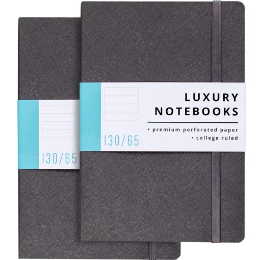 Papercode Lined Journal Notebooks (2 Pack) - Luxury Journals for Writing w/ 130 Pages, Soft Cover - Executive Notebooks for Work, Travel, College - Gray Grey 2 Pack