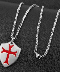 HZMAN Knights Templar Cross Joshua 1:9 Shield Stainless Steel Pendant Necklace with 22+2 inch Chain Silver Red 16 A1s7iuJDuTL