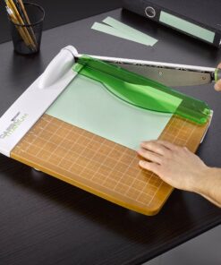Westcott 16717 12-Inch CarboTitanium Wood Base Guillotine Paper Cutter, Multi-Paper Trimmer with 30 Sheet Capacity,Green, White, 2.75 H x 20 L x W 9 A1sL73pjcuL