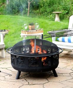 Alternative view of Sunnydaze 30-Inch Steel All Star Fire Pit Bowl - Black - Includes BBQ Cooking Grate and Spark Screen