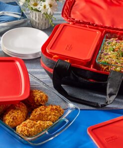 Alternative view of Pyrex Easy Grab 9-Piece Glass Baking Dish Set with Lids and Insulated Carrier, Glass Food Storage Containers with Insulated Bag and Hot/Cold Packs, Non-Toxic, BPA-Free Lids, Bakeware Set