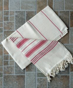 Alternative view of Dandelion - Ivory Basic Pattern - Naturally-Dyed Cotton Turkish Towel Peshtemal - 71x39 Inches - Red