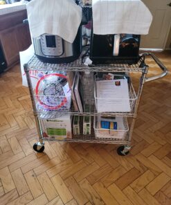 Seville Classics UltraDurable NSF Commercial Heavy Duty Metal Rolling Utility Cart, w/ Steel Shelves, Handle Bar for Restaurant, Garage, Warehouse, Kitchen, Office, Top Shelf (36"W x 18"D) Chrome Top Shelf (36"W x 18"D) 42 A1uXj93faDL