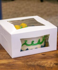 SCT White Window Bakery Boxes with Attached Flip Top, 4-Corner Beers Design, 10 x 10 x 2.5, White, Paper, 200/Carton 10" x 10" x 2-1/2" 24 A1uw1EnAsuL