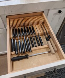 Rev-A-Shelf Dual Row Trim To Fit Knife Block Drawer Organizer with Storage Holder for Kitchen Utensils, 55 Slot Cutlery Tray, Wood, 4WDKB-1 Natural 43 A1v3g4smkpL