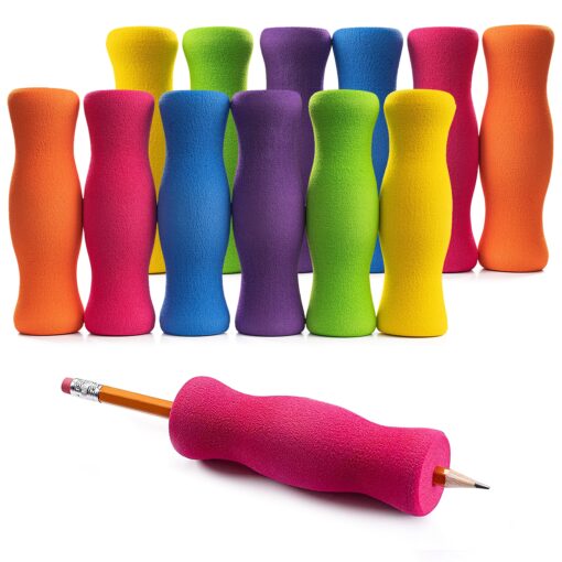 Special Supplies Long Foam Pencil Grips for Kids Adults Colorful, Cushioned Holders for Handwriting, Drawing, Coloring | Ergonomic Right or Left-Handed Use | Reusable (12)