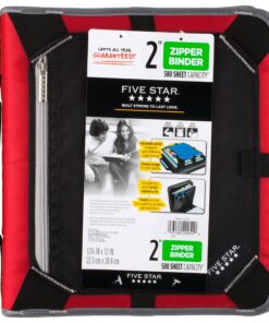 Five Star Zipper Binder, 2 Inch 3 Ring Binder, Expansion Panel, Durable, Black/Red/Gray (29052BE7) Black-red-gray 12 A1y4rMCWZL
