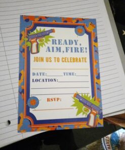 Dart Gun Birthday Party Invitations, 20 5"x7" Fill In Cards with Twenty White Envelopes by AmandaCreation 22 A1yG0suJJcL