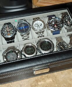 Sodynee WBPU12-03 Watch Dislpay Box Organizer, Pu Leather with Glass Top, Large, Black 12"(D) x 7.5"(W) x 3.2"(H) 29 B1 BwkwuraS