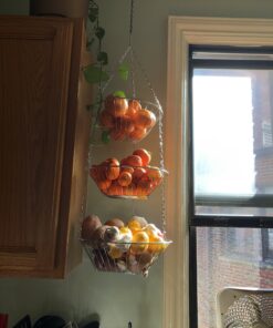 Home Basics Kitchen 3 Tier Wire Detachable Customizable Round Hanging Fruit Baskets , Heavy Duty, Space Saving, Chrome Finish 17 B1 jirsZeYS