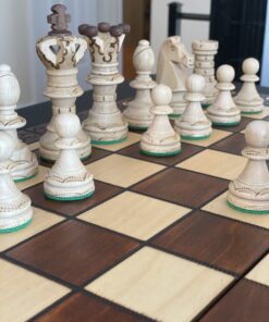 Wegiel Handmade European Ambassador Chess Set - Wooden 21 Inch Beech & Birch Board with Felt Base - Carved Hornbeam & Sycamore Wood Chess Pieces Ambassador - Brown 99 B11q9ONNP7S