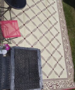 Stylish Camping 119125 9-feet by 12-feet Reversible Mat, Plastic Straw Rug, Large Floor Mat for Outdoors, RV, Patio, Backyard, Picnic, Beach, Camping (Burgundy/Beige) 9x12 Burgundy/Beige 27 B12MfrilcnS