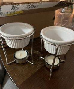 PrepWorks by Progressive 5-Ounce Ceramic Butter Warmer Home Fondue Set with Stands, Candles, and Cups, White 21 B15VCLLsHcS
