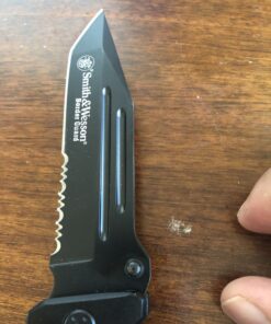 Smith & Wesson Border Guard 10in High Carbon S.S. Folding Knife with 4.4in Tanto Blade and Aluminum Handle for Tactical, Survival and EDC Partially Serrated Edge 54 B15Y6CgXHQS