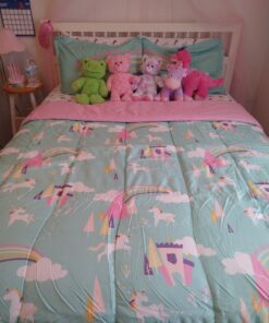 Amazon Basics Kid's Easy Care Microfiber Bed-in-a-Bag 7-Piece Bedding Set, Full/Queen, Purple Unicorns, Solid & Printed 36 B19u5RLXQES