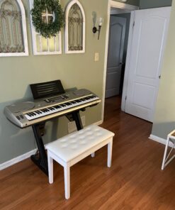 HOMCOM Piano Bench, Duet Piano Chair with Faux Leather Padded Cushion and Wooden Frame, Button Tufted Keyboard Bench, White Country White 65 B1CH1p7Uq8S