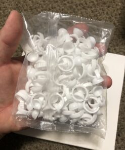 100PCS Disposable Plastic Nail Art Tattoo Glue Rings Holder Eyelash Extension Rings Adhesive Pigment Holders Finger Hand Beauty Tools (White) 100 Count (Pack of 1) White 27 B1FCaPuf7yS