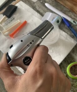 Blow Torch, Professional Kitchen Cooking Torch with Lock Adjustable Flame Refillable Mini Blow Torch Lighter for BBQ, Baking, Brulee Creme, Crafts and Soldering(Butane Gas Not Included) Silver+black 46 B1FxQLrIDfS