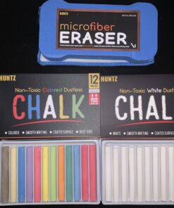 Huntz Dustless Chalk With Microfiber Eraser (Washable & Reusable) (12 White Chalks + 12 Colored Chalks + Eraser) 12 White Chalks + 12 Colored Chalks + Eraser 26 B1L8cqF1WhS 1