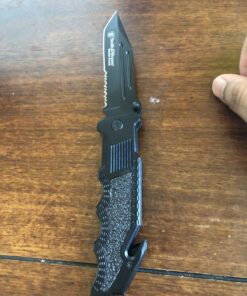 Smith & Wesson Border Guard 10in High Carbon S.S. Folding Knife with 4.4in Tanto Blade and Aluminum Handle for Tactical, Survival and EDC Partially Serrated Edge 56 B1OOrcoNU S