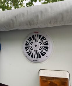 Pyle 6.5 Inch Dual Marine Speakers - 2 Way Waterproof and Weather Resistant Outdoor Audio Stereo Sound System with 200 Watt Power, Poly Carbon Cone and Butyl Rubber Surround - 1 Pair - PLMR62 (White) 38 B1SRPaOWZES