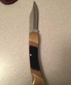 Old Timer 7OT Cave Bear Traditional Lockback Pocket Knife with 3.9in High Carbon Stainless Steel Blade, Sawcut Handles, and Leather Belt Sheath for Hunting, Camping, Whittling, EDC, and Outdoors 35 B1SjI3nY2 S