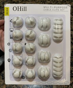Cable Clips, OHill 16 Pack White Self Adhesive Cord Holder, Ideal Cable Management Cord Organizer Wire Keeper for Phone Charger, Computer, Desk, Home, Office, Car, Nightstand 50 B1TEgMR1f3S