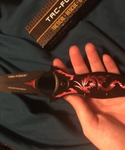 TAC Force TF-707 Series Assisted Opening Folding Knife, Black Half-Serrated Blade, Dragon Handle, 4-1/2-Inch Closed Red 24 B1YKtDIJuS