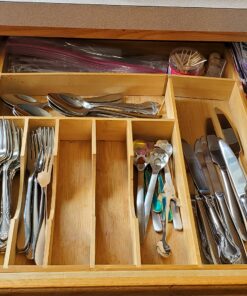 KitchenEdge Premium Silverware, Flatware and Utensil Organizer for Kitchen Drawers, Expandable to 28 Inches Wide, 10 Compartments, 100% Bamboo From 16" to 28" wide Natural Bamboo 28 B1YjGkxqjKS