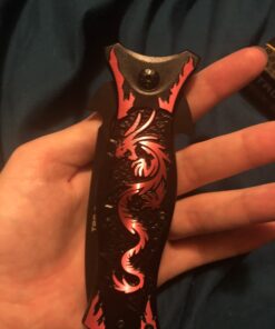 TAC Force TF-707 Series Assisted Opening Folding Knife, Black Half-Serrated Blade, Dragon Handle, 4-1/2-Inch Closed Red 25 B1YwmApAMpS