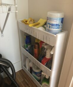 Lavish Store 3-Tier Rolling Cart – Narrow-Space Kitchen or Bathroom Slim Slide Shelves – Organization and Storage Furniture by Lavish Home, (L) 19.5” x (W) 5” x (H) 28”, White 39 B1ZhkGF9btS