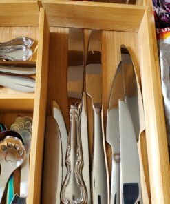 KitchenEdge Premium Silverware, Flatware and Utensil Organizer for Kitchen Drawers, Expandable to 28 Inches Wide, 10 Compartments, 100% Bamboo From 16" to 28" wide Natural Bamboo 29 B1ZmVM6H0VS